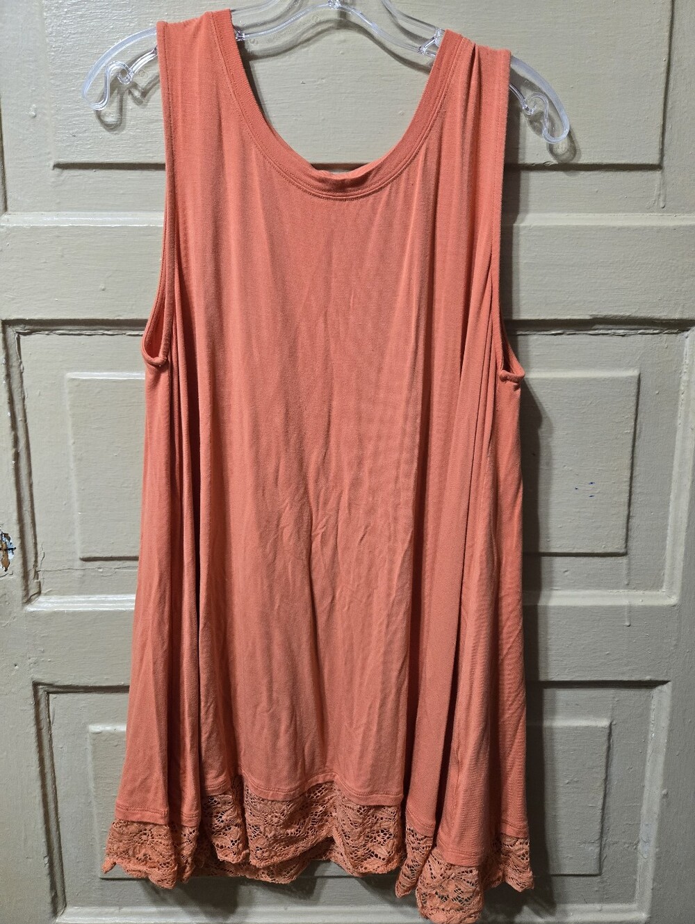 Zenana Lace Trim Tunic Orange Sleeveless Top